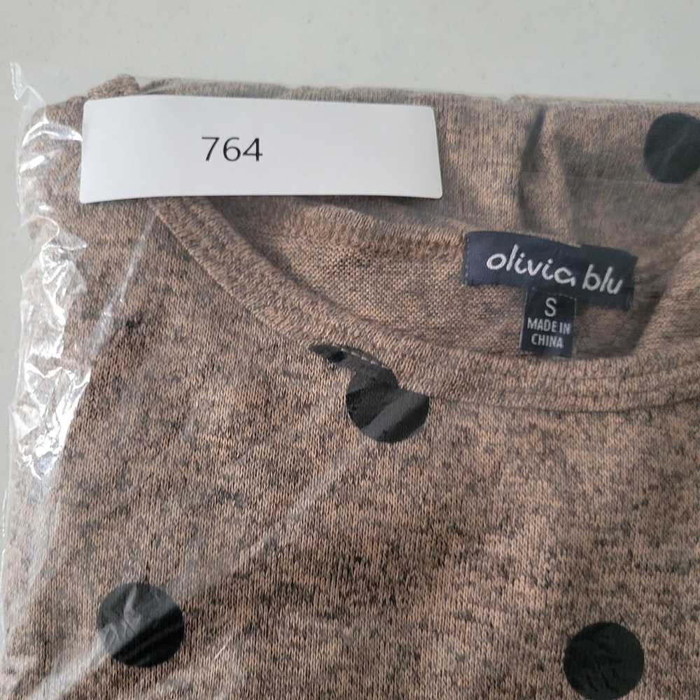Olivia Blu Polka Dot Knit Top Oversized Women's Sz S‎ Beige Black Dolman Sleeve - Picture 13 of 13